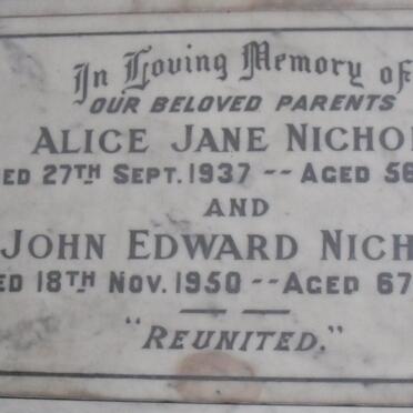 NICHOLS John Edward -1950 &amp; Alice Jane -1937