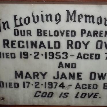 OWEN Reginald Roy -1953 &amp; Mary Jane -1974