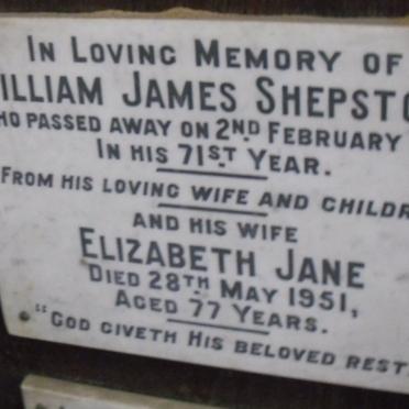 SHEPSTONE William James -1942 &amp; Elizabeth Jane -1951