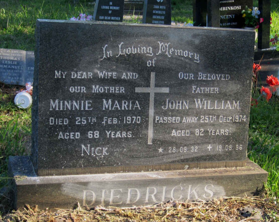 DIEDRICKS John William -1974 &amp; Minnie Maria -1970