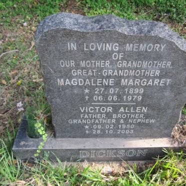 DICKSON Magdalene Margaret 1899-1979 :: DICKSON Victor Allen 1950-2003
