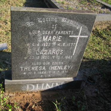 DUNN Lazarus 1920-1985 &amp; Marie 1922-1977 :: HENLEY Theresa 1944-1974
