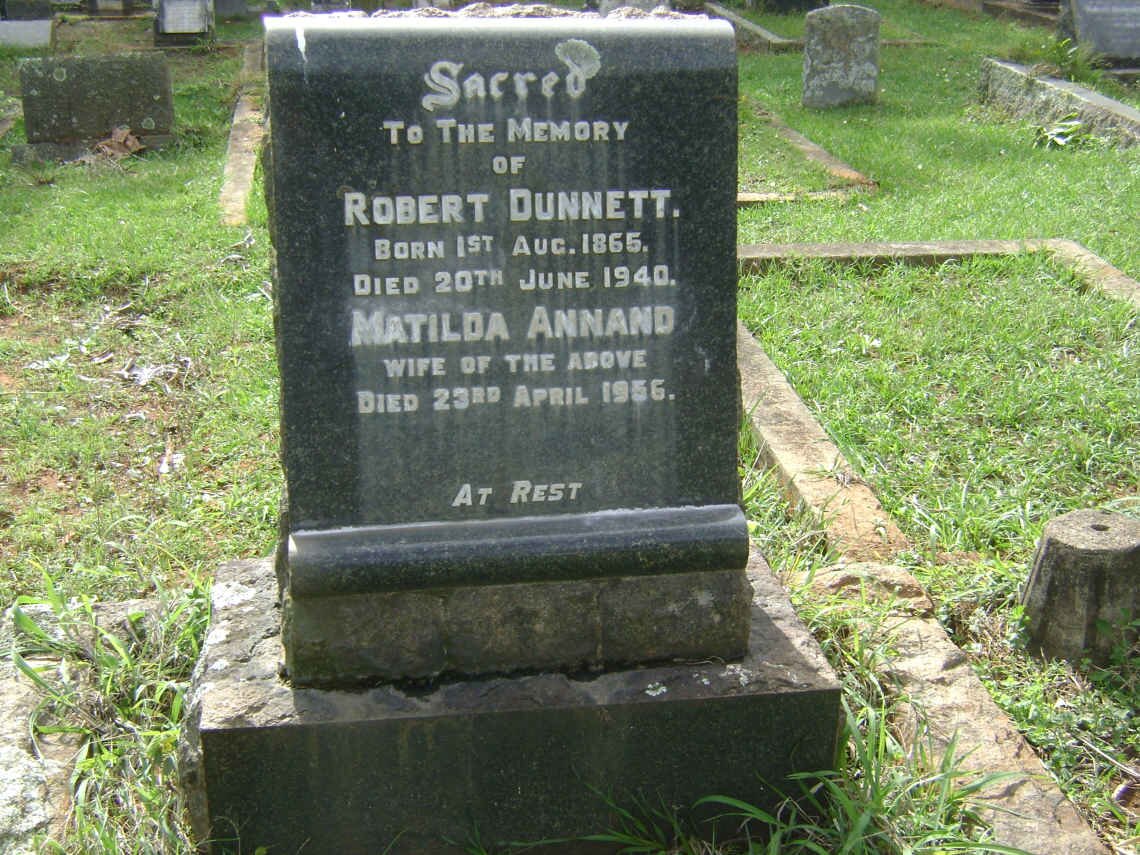 DUNNETT Robert 1866-1940 &amp; Matilda ANNAND -1956