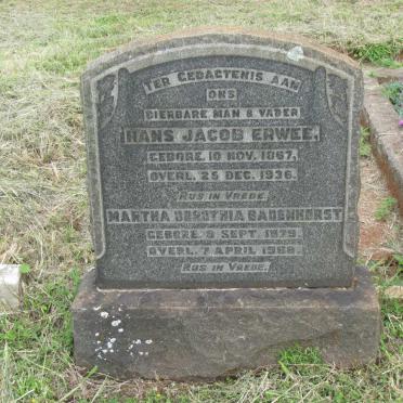 ERWEE Hans Jacob -1867-1936 &amp; Martha Dorothia BADENHORST 1879-1968