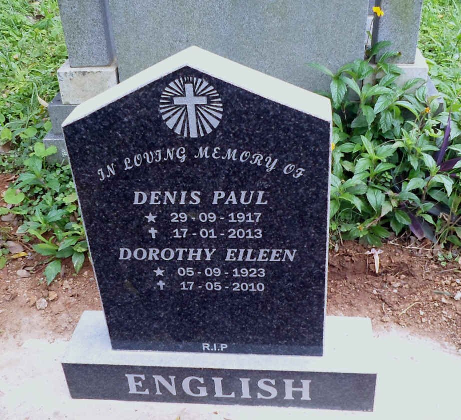 ENGLISH Denis Paul 1917-2013 &amp; Dorothy Eileen 1923-2010