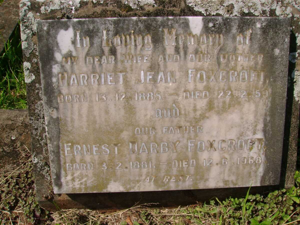 FOXCROFT Ernest Darby 1881-1968 &amp; Harriet Jean 1885-1959