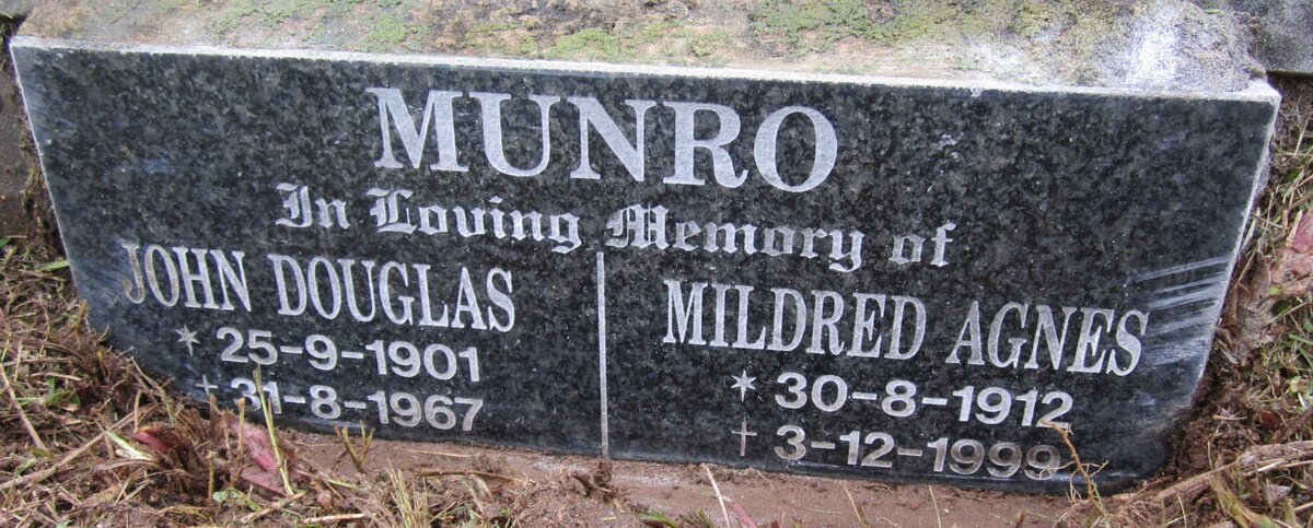 MUNRO John Douglas 1901-1967 &amp; Mildred Agnes 1912-1999