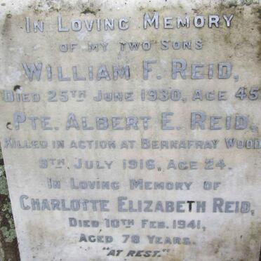 REID Charlotte Elizabeth -1941 :: REID William F. -1930 :: REID Albert E. -1916