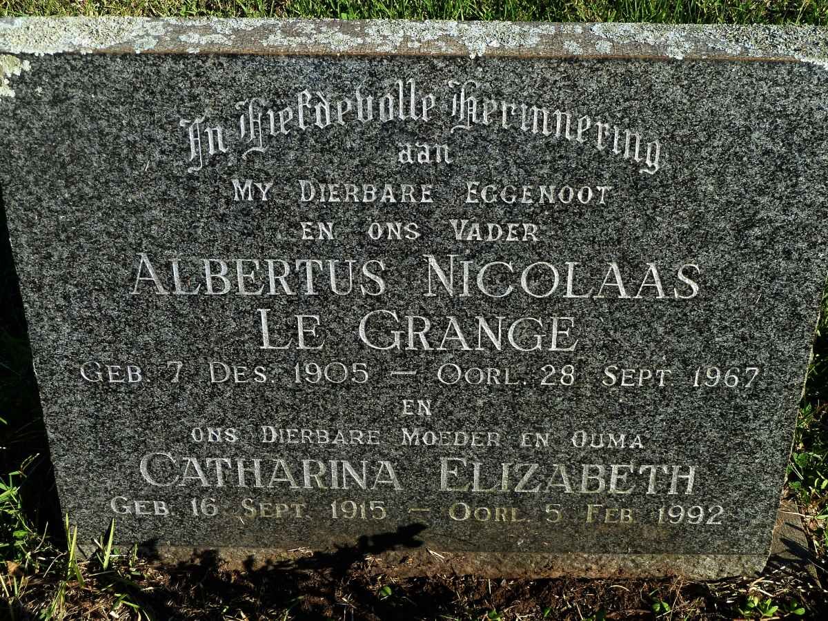 GRANGE Albertus Nicolaas, le 1905-1967 &amp; Catharina Elizabeth 1915-1992