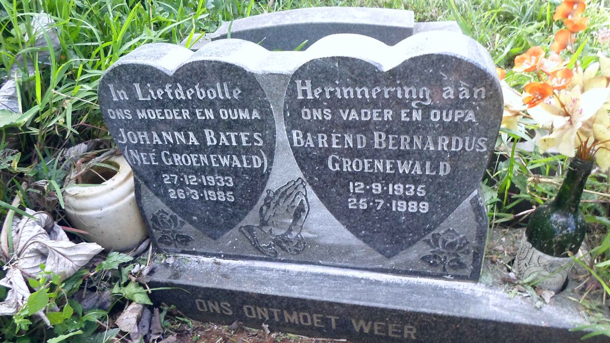 GROENEWALD Barend Bernardus 1935-1989 &amp; Johanna Bates GROENEWALD 1933-1985