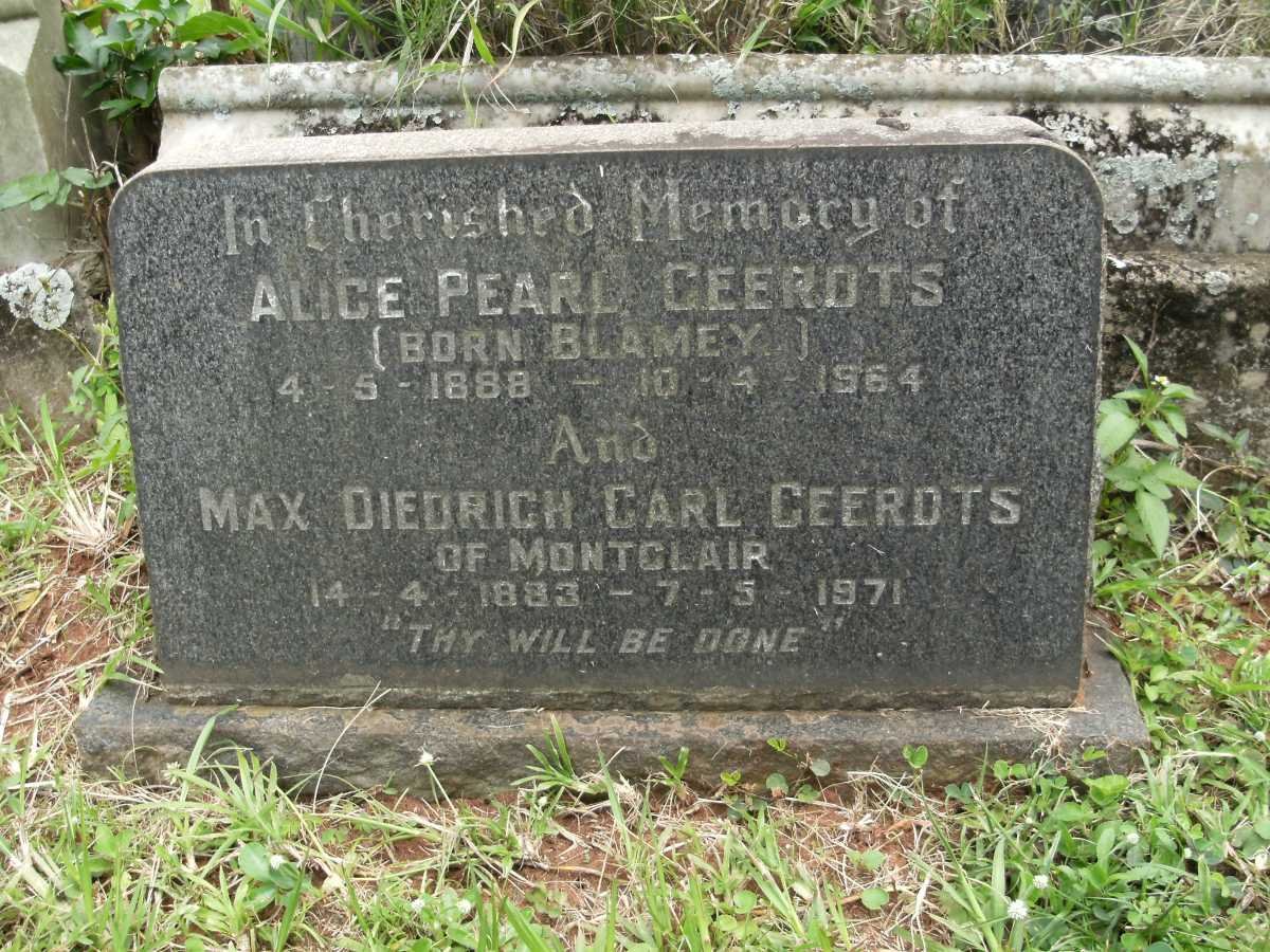 GEERDTS Max Diedrich Carl 1883-1971 &amp; Alice Pearl BLAMEY 1888-1964