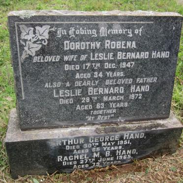 HAND Leslie Bernard -1972 &amp; Dorothy Robena -1947 :: HAND Arthur George -1951 :: Rachel M. B. -1965