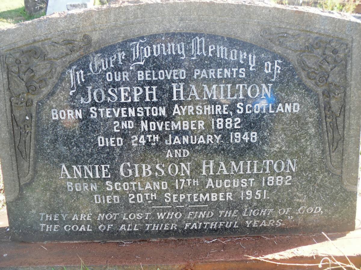 HAMILTON Joseph 1882-1948 &amp; Annie Gibson 1882-1951