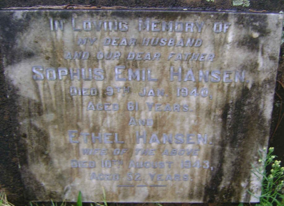 HANSEN Sophus Emil -1940 &amp; Ethel -1943