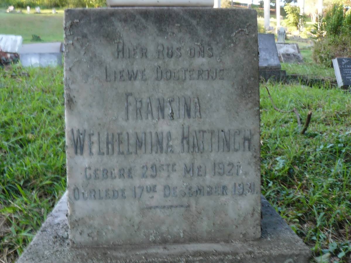 HATTINGH Dewalt Jacobus Lodewicus -1967 &amp; Francina Wilhelmina 1892-1962 :: HATTINGH Francina Wilhelmina 1921-1931