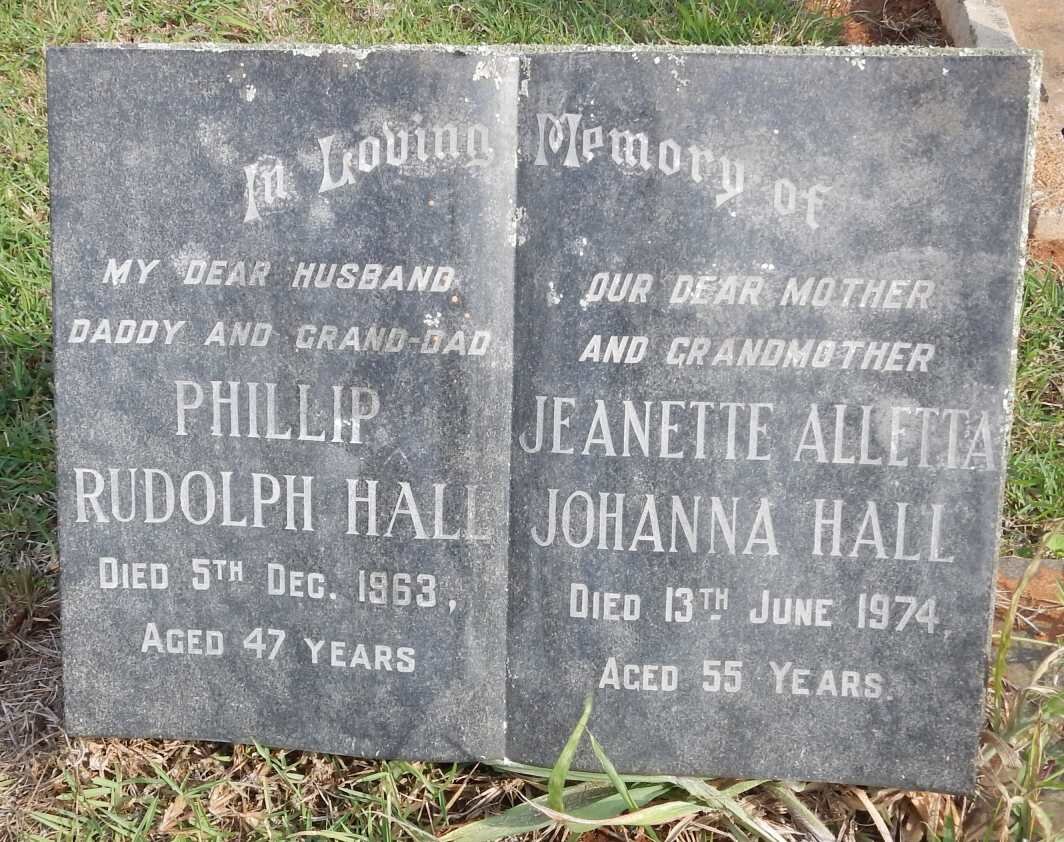 HALL Phillip Rudolph -1963 &amp; Jeanette Alletta Johanna -1974