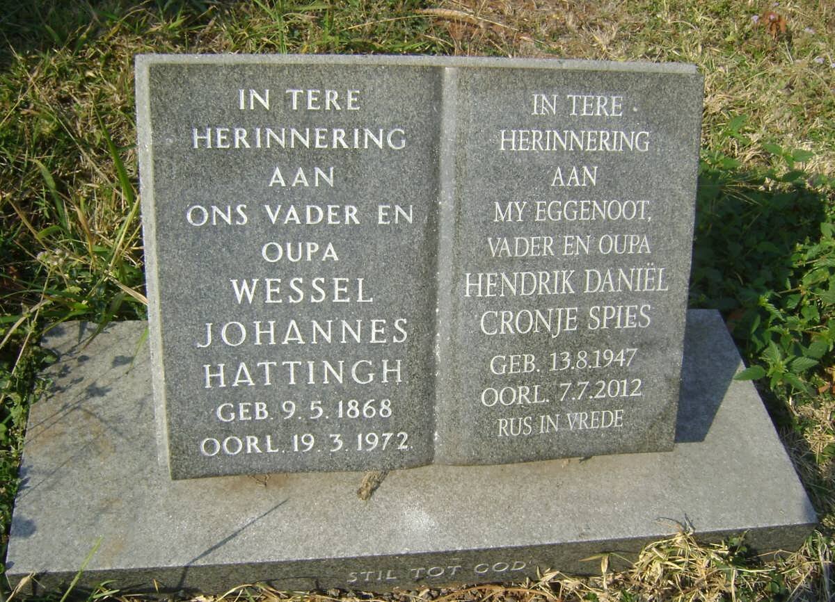 HATTINGH Wessel Johannes 1868-1972 :: SPIES Hendrik Daniel Cronje 1947-2012