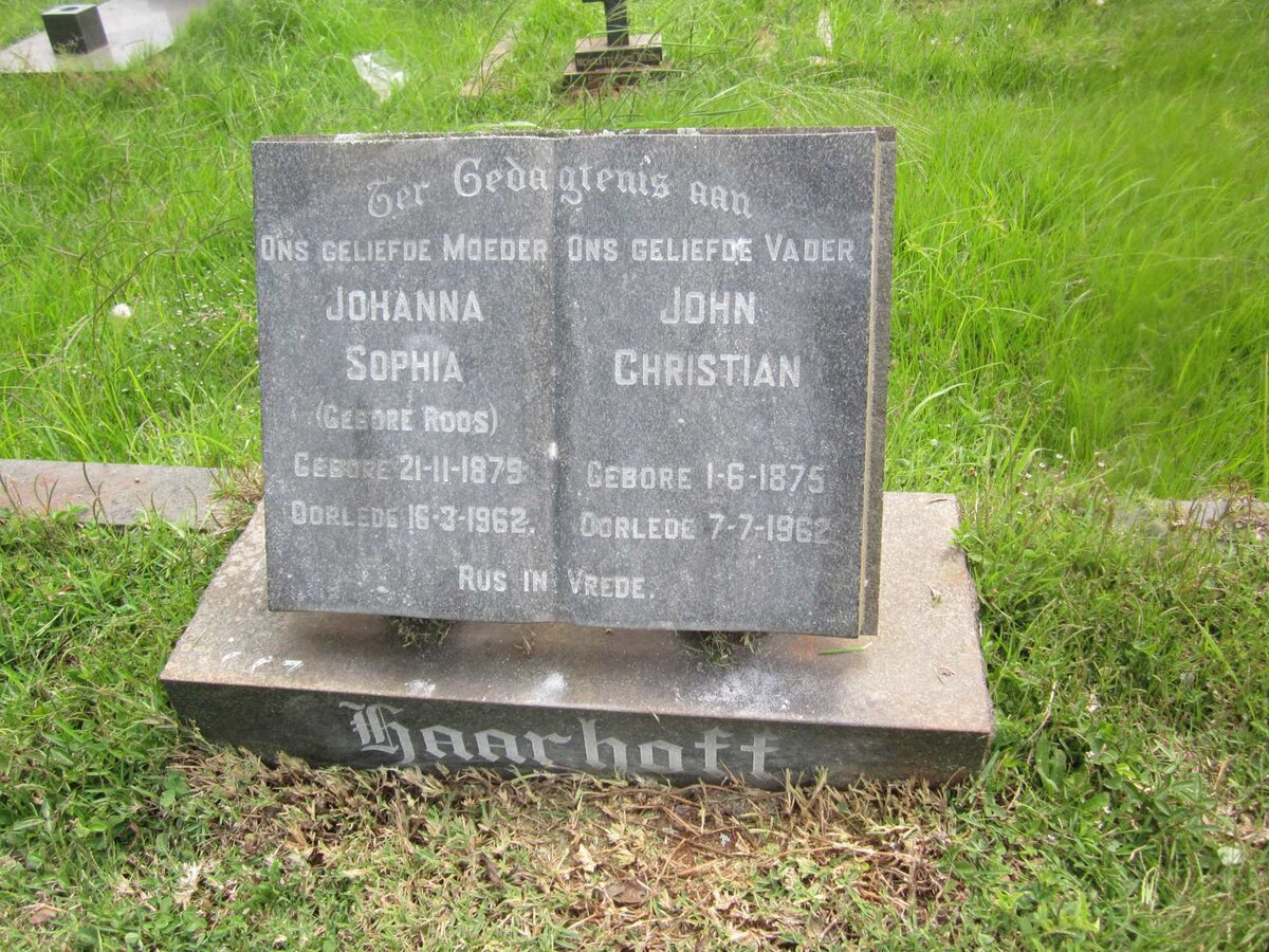 HAARHOFF John Christian 1875-1962 &amp; Johanna Sophia ROOS 1879-1962