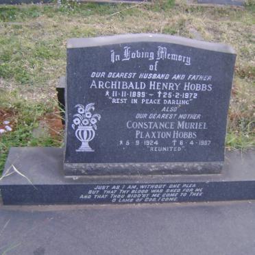 HOBBS Archibald Henry 1899-1972 &amp; Constance Muriel Plaxton 1924-1987
