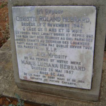 HEBRARD Marie Luciana -1957 :: HEBRARD Christie Roland -1942 :: HEBRARD Maurice Bertie 1915-1981 &amp; Marie Laure 1921-2006