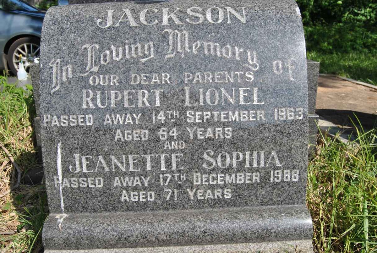 JACKSON Rupert Lionel -1963 &amp; Jeanette Sophia -1988