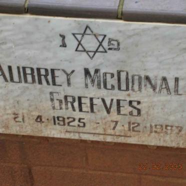 GREEVES Aubrey McDonald 1925-1997