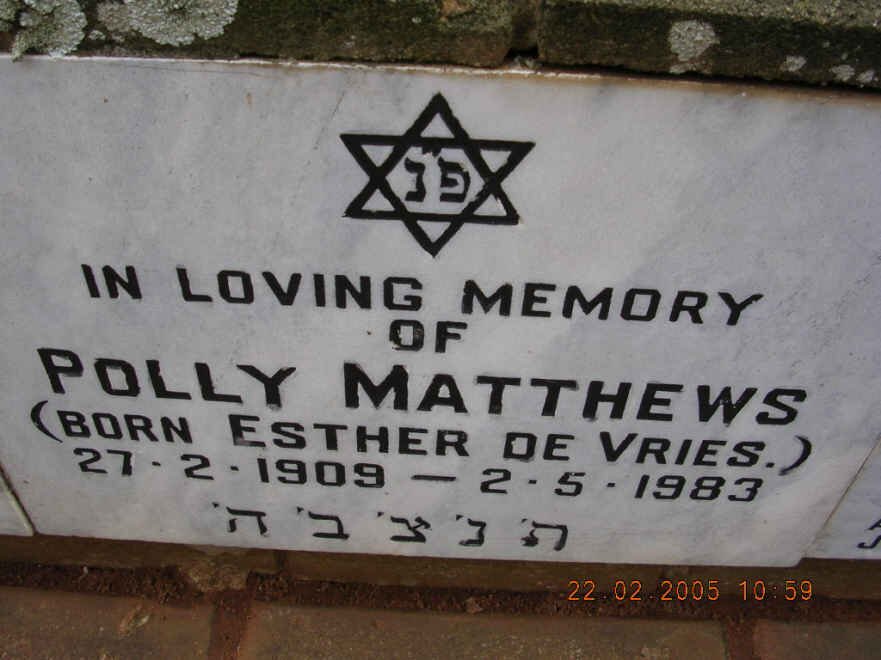 MATTHEWS Esther nee DE VRIES 1909-1983