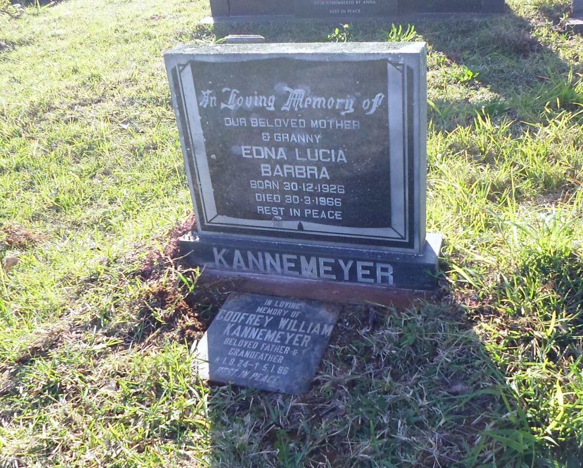 KANNEMEYER Godfrey William 1924-1986 &amp; Edna Lucia Barbra 1926-1966