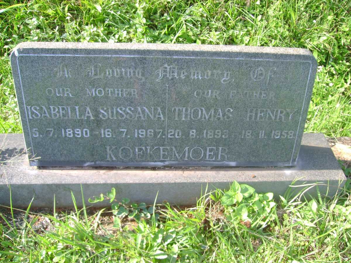 KOEKEMOER Thomas Henry 1893-1958 &amp; Isabella Sussana 1890-1967