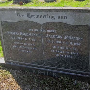 KRIEK Jacobus Johannes 1894-1957 &amp; Johanna Magdalena P. 1900-1981