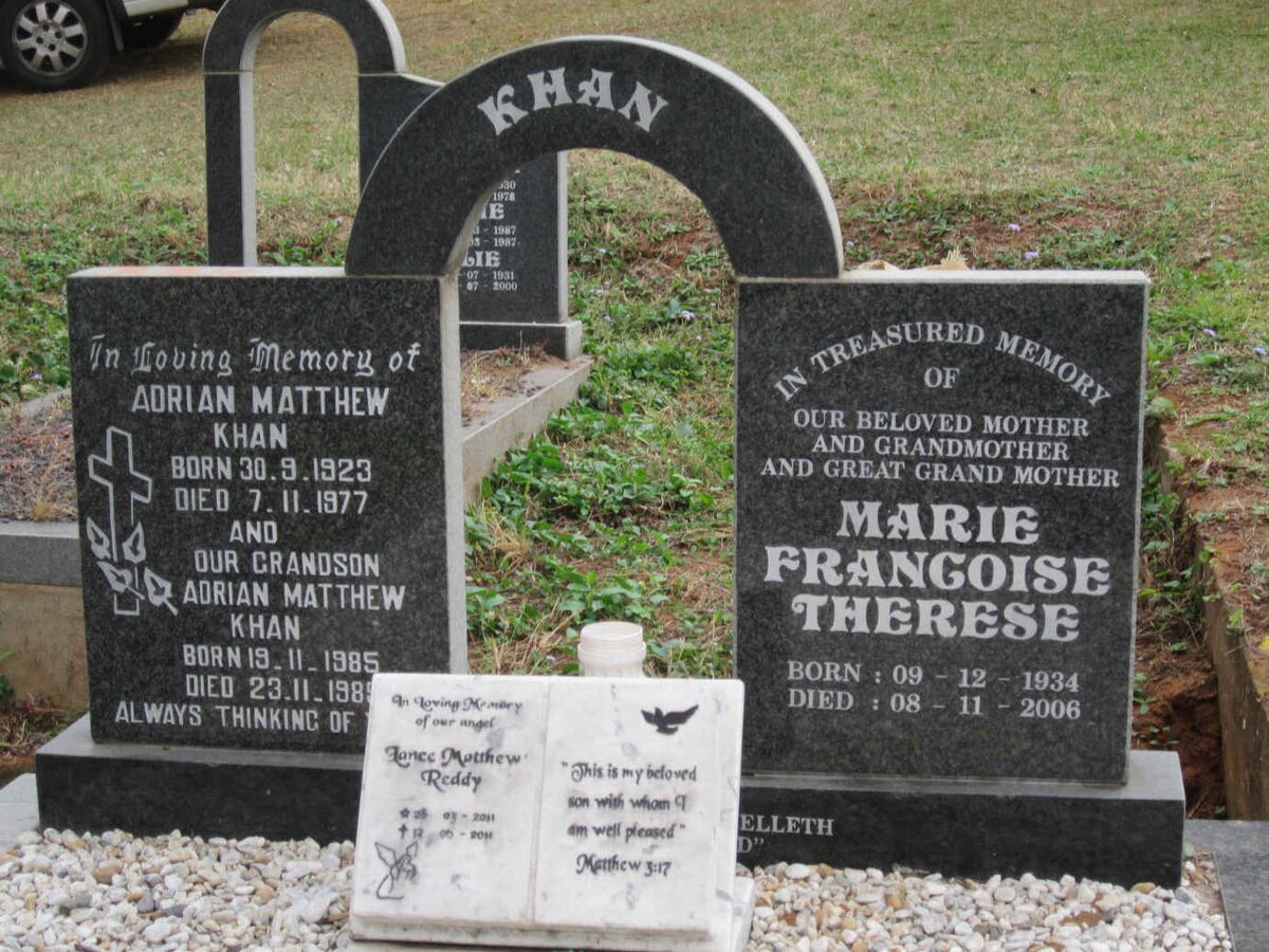 KHAN Adrian Matthew 1923-1977 &amp; Marie Francoise Therese 1934-2006 :: KHAN Adrian Matthew 1985-1985