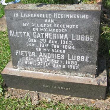 LUBBE Pieter Andries 1899-1965 &amp; Aletta Catharina 1902-1964
