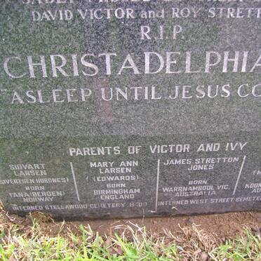 LARSEN Sigvart &amp; Mary Ann EDWARDS :: JONES James Stretton &amp; Zipporah Mc LENNAN