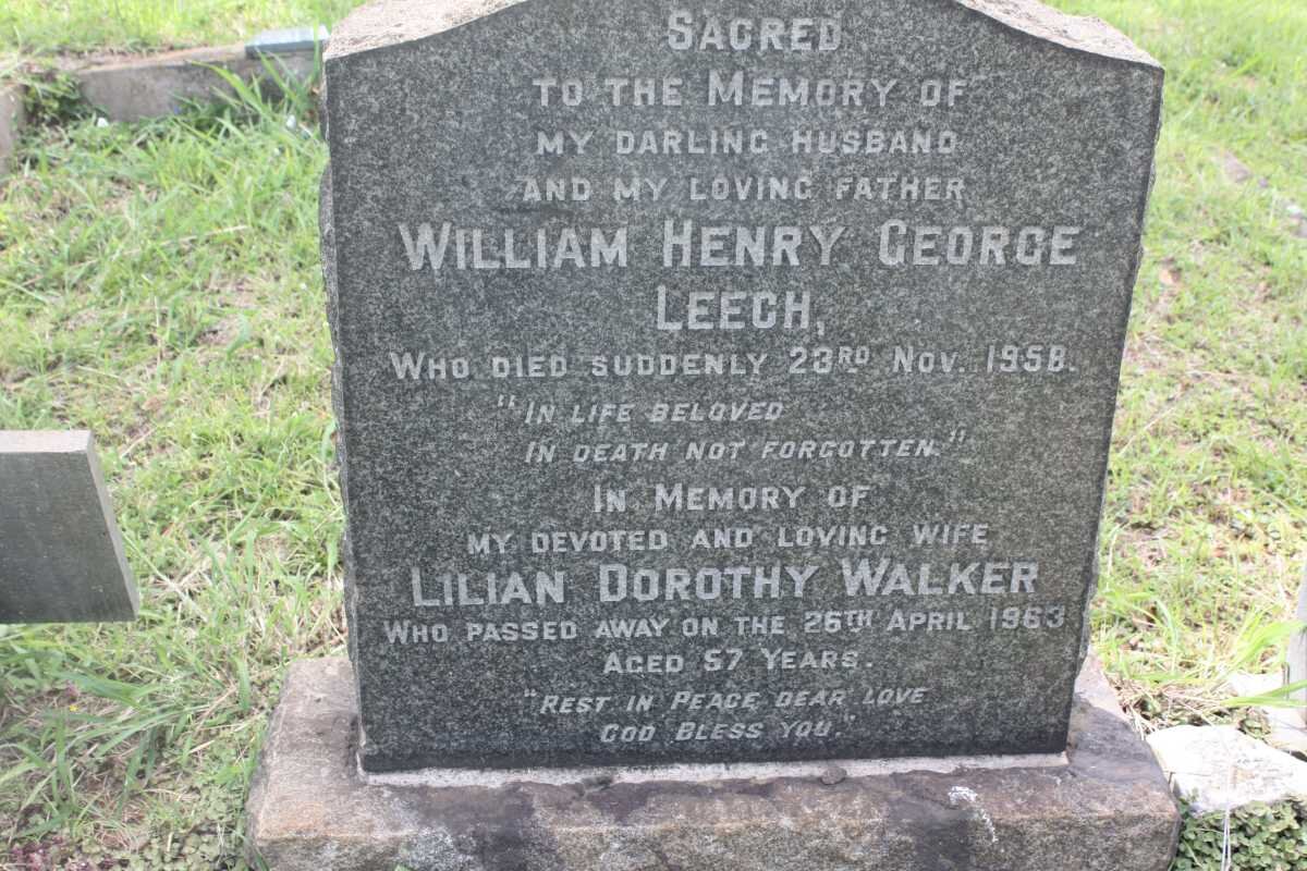 LEECH William Henry George -1958 :: WALKER Lilian Dorothy -1963