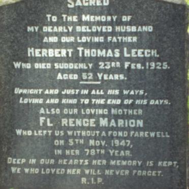 LEECH Herbert Thomas -1925 &amp; Florence Marion -1947