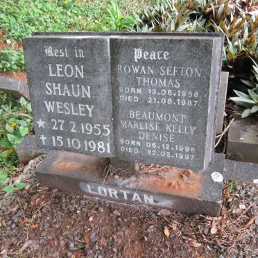 LORTAN Leon Shaun Wesley 1955-1981 :: LORTAN Rowan Sefton Thomas 1958-1987