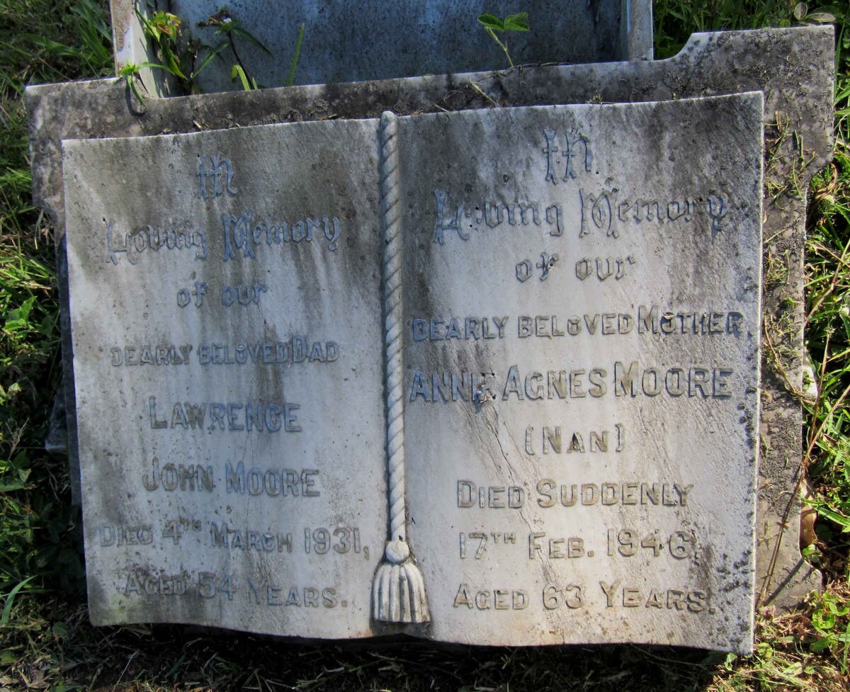 MOORE Lawrence John -1931 &amp; Annie Agnes -1946