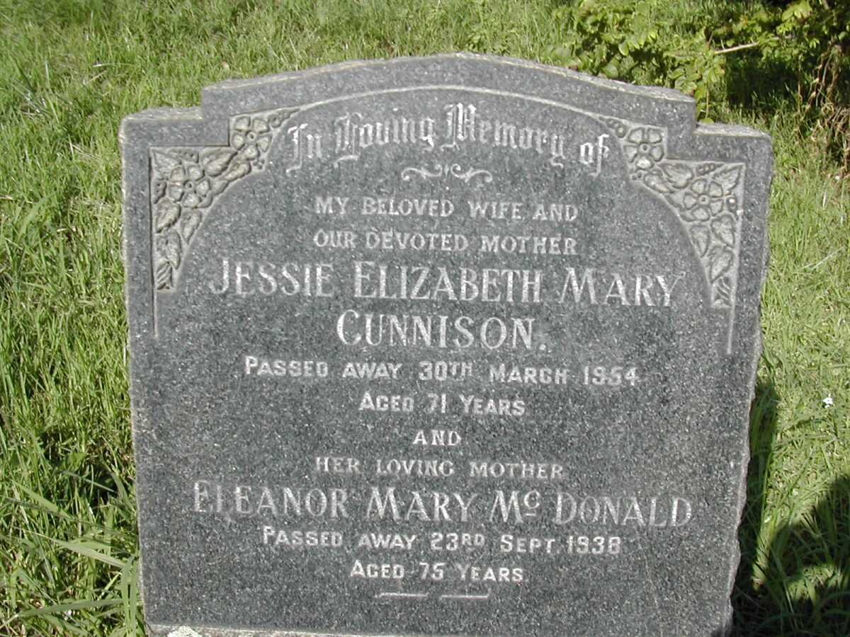McDONALD Eleanor Mary -1938 :: CUNNISON Jessie Elizabeth Mary -1954 