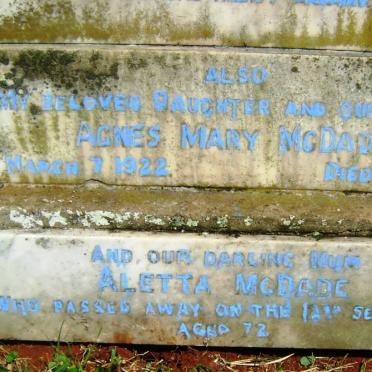 McDADE Hugh -1941 &amp; Aletta -1963 :: McDADE Agnes Mary 1922-1927