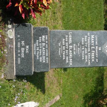 McBRIDE Mae 1908-2000 :: BLACKLOCK May -1961 :: FREEK Mary E. -1934 :: BLACKLOCK Lionel -1959