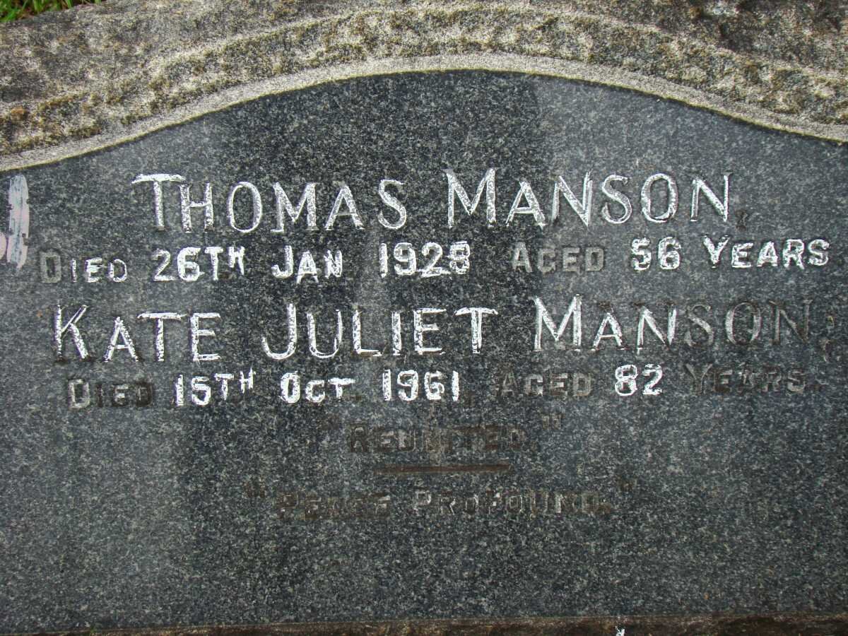 MANSON Thomas -1928 &amp; Kate Juliet -1961