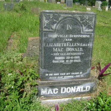 Mac DONALD Elizabeth Ellen nee van RENSBURG 1910-1943