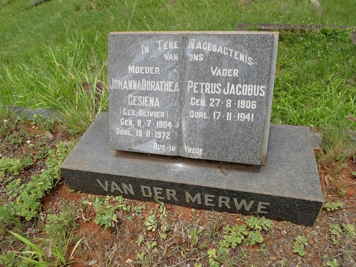 MERWE Petrus Jacobus, van der 1906-1941 &amp; Johanna Dorathea Gesiena OLIVIER 1904-1972
