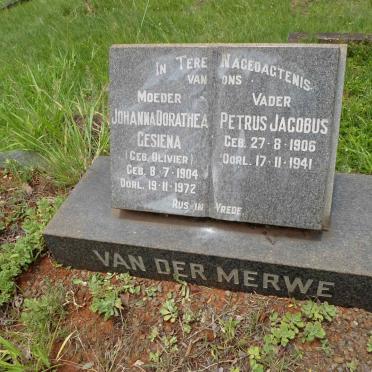 MERWE Petrus Jacobus, van der 1906-1941 &amp; Johanna Dorathea Gesiena OLIVIER 1904-1972