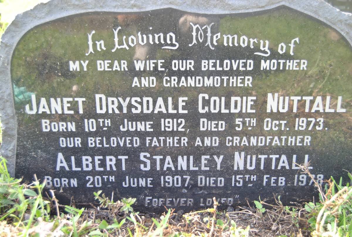 NUTTALL Albert Stanley 1907-1978 &amp; Janet Drysdale Goldie 1912-1973