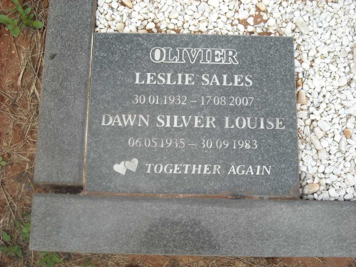 OLIVIER Leslie Sales 1932-2007 &amp; Dawn Silver Louise 1935-1983