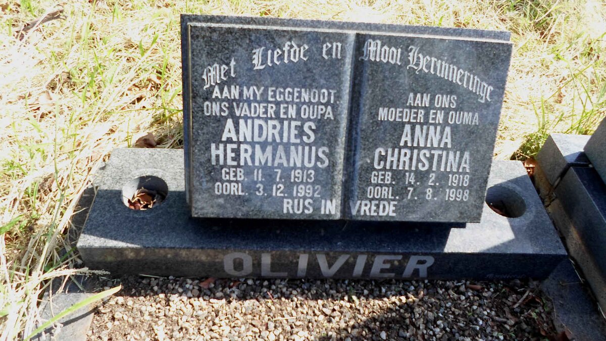 OLIVIER Andries Hermanus 1913-1992 &amp; Anna Christina 1918-1998