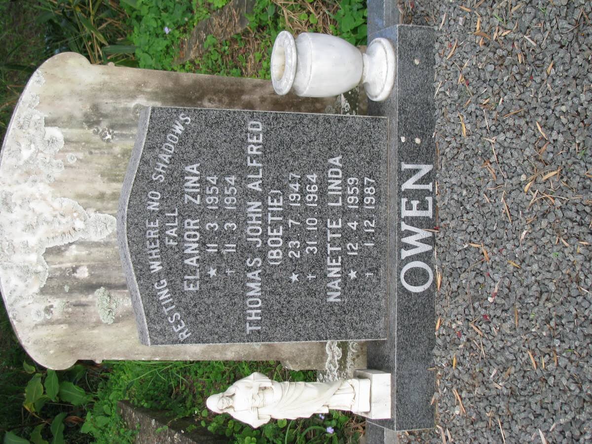 OWEN Thomas John Alfred 1947-1964 :: OWEN Elanor Zina 1954-1954 :: OWEN Nanette Linda 1959-1987