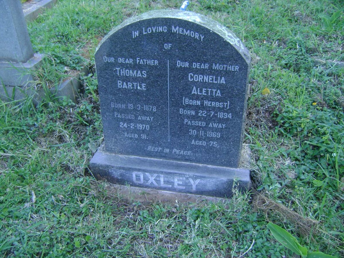 OXLEY Thomas Bartle 1878-1970 &amp; Cornelia Aletta HERBST 1894-1969