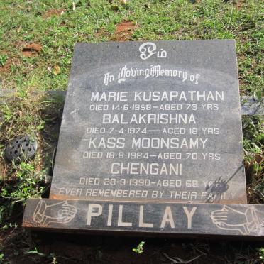 PILLAY Marie Kusapathan -1958 :: PILLAY Balakrishna -1974 :: PILLAY Kass Moonsamy -1984 :: PILLAY Chengani -1990